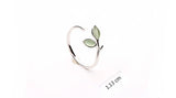 Silver Green Opal Leaves Buds Ring - 925 Sterling Silver