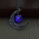 Fluorescence Glow in the Dark Crescent Moon Heart Necklace