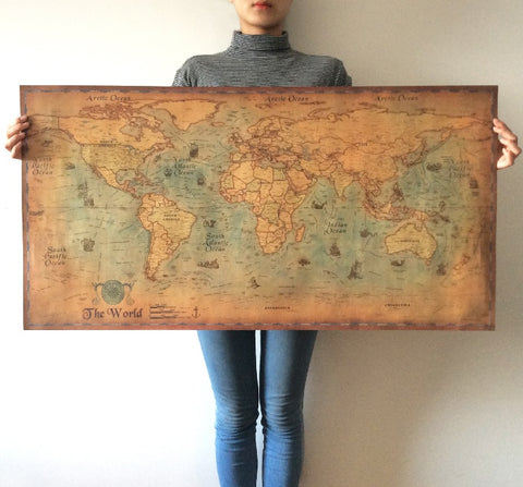 Detailed World Map Paper Painting Poster