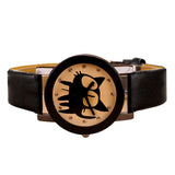 Black PU Leather Cat Watch