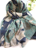 Floral Design Cotton Voile Long Scarf