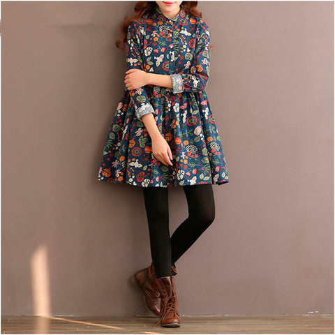 Long Sleeve Flower Print Dress