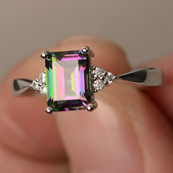 Classic Rainbow Princess Cut Zirconia Ring