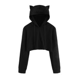 Solid Cat Ear Long Sleeve Cropped Sweatshirt