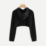 Solid Cat Ear Long Sleeve Cropped Sweatshirt