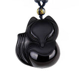 Black Obsidian Lucky Fox Pendant Necklace