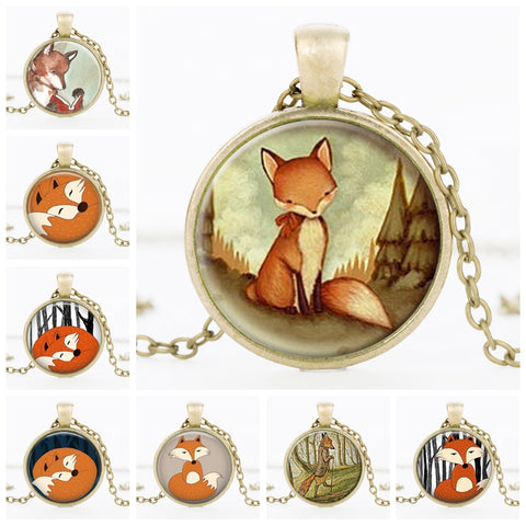 Woodland Glass Cabochon Fox Necklace