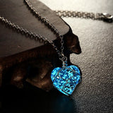 Glow In The Dark Crystal Heart Charm Pendant Necklace