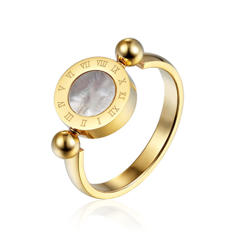 Rotating Roman Numeral Shell Ring