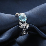 Flower Vine Leaf Blue Crystal Ring