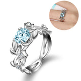 Flower Vine Leaf Blue Crystal Ring