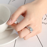 Flower Vine Leaf Blue Crystal Ring