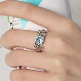 Flower Vine Leaf Blue Crystal Ring