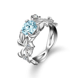 Flower Vine Leaf Blue Crystal Ring