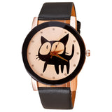 Black PU Leather Cat Watch