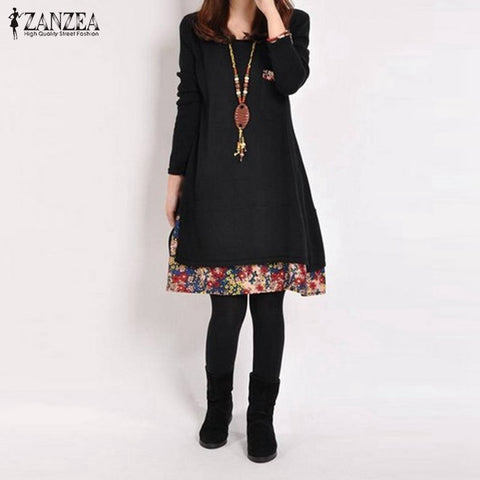Vintage Floral Long Sleeve Cotton Dress