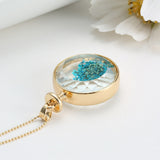 Pressed Flower Circle Shaped Charm Pendant Necklace