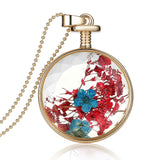 Pressed Flower Circle Shaped Charm Pendant Necklace