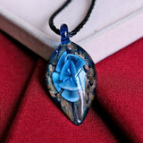 Leaf Shape Lampwork Glass Pendant Necklace