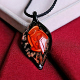 Leaf Shape Lampwork Glass Pendant Necklace