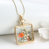 Pressed Flower Square Shaped Charm Pendant Necklace