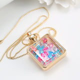 Pressed Flower Square Shaped Charm Pendant Necklace