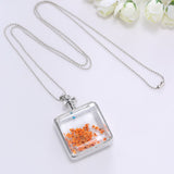 Pressed Flower Square Shaped Charm Pendant Necklace