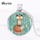 Fox Cartoon Glass Pendant Necklace