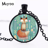 Fox Cartoon Glass Pendant Necklace