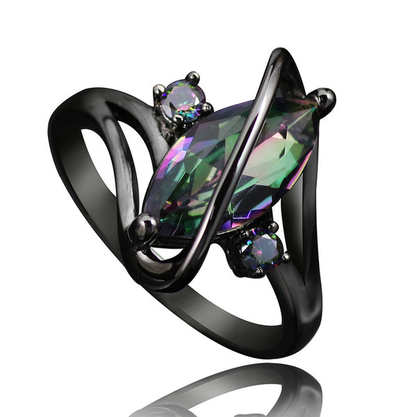 Black Plated Rainbow Topaz Marquise Ring