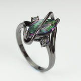 Black Plated Rainbow Topaz Marquise Ring