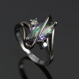 Black Plated Rainbow Topaz Marquise Ring