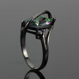 Black Plated Rainbow Topaz Marquise Ring