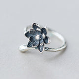 925 Sterling Silver Adjustable Lotus Flower Ring