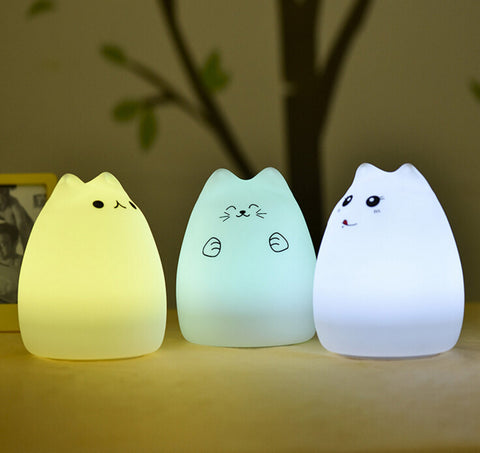 Soft Silicone 7 Changing Color LED Cat Night Lights