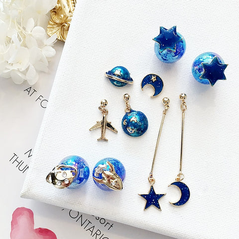 Planet Star Moon Rocket Stud Earrings