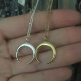 Gold Silver Celestial Crescent Moon Statement Necklace