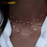Classic Moon Star Charm Necklace