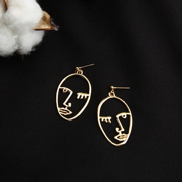 Abstract Hollow Out Face Drop Earrings