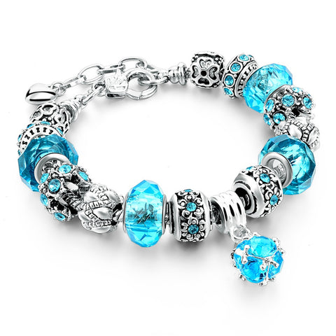 Crystal & Glass Hear Charm Beads Bracelets