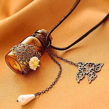 Retro Cork Wish Bottle Necklace
