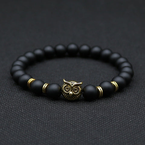 Silver Gold Owl Head Stone Lava Beads Bracelets