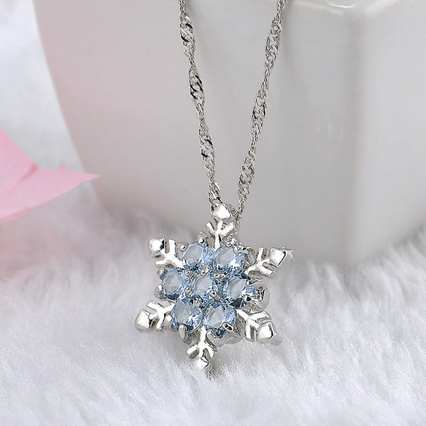 Blue Crystal Charm Snowflake Necklace