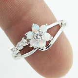 Silver White Fire Opal Flower Ring