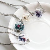 Glass Orb Dried Flower Chain Pendant Necklace