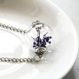 Glass Orb Dried Flower Chain Pendant Necklace