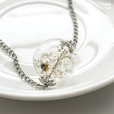 Glass Orb Dried Flower Chain Pendant Necklace