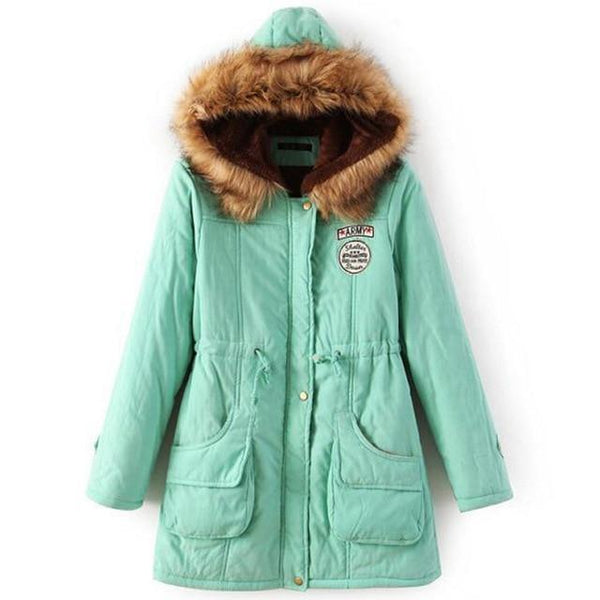 Long Fur Collar Parkas - Cotton Outwear