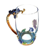 Blue Flower Novelty Enamel Tea Mug Crystal Glass - Heat Resistant