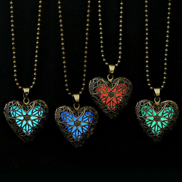 Glow In The Dark Hollow Pendant Charm Heart Necklace